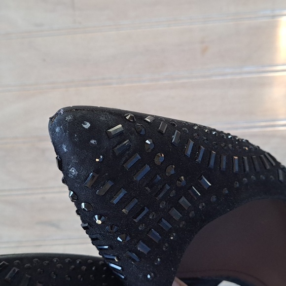 Donald J Pliner Black Embellished D'Orsay Flats Dressy Classy Pointy Toe Sparkly - Picture 3 of 9
